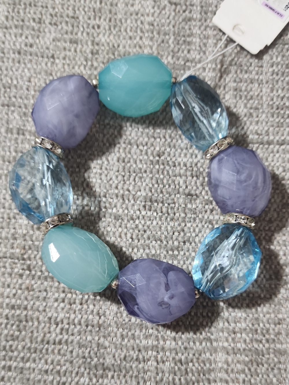 Stretch Beaded Bracelet in Aqua, Lavender and Light Blue